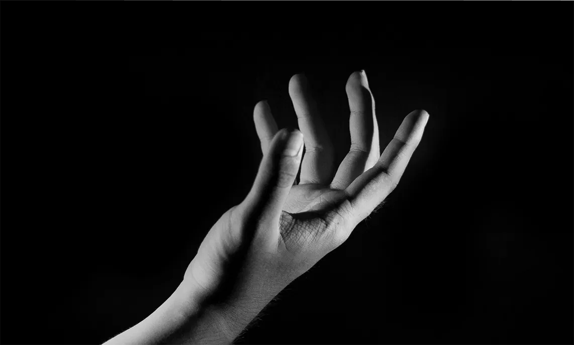 A hand positioned for range-of-motion capture